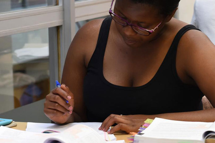 Woman studying at desk